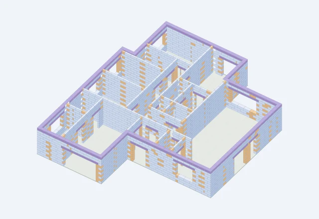 3D-схема первого этажа Z379: стены, перегородки и проёмы
